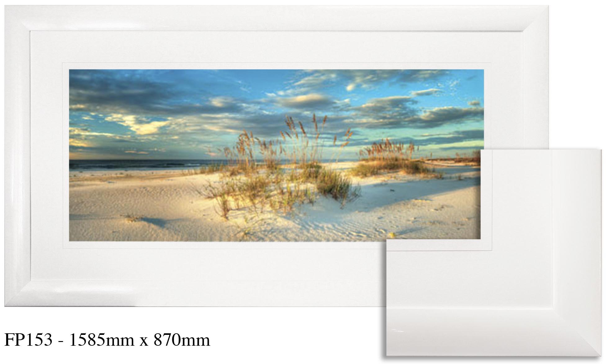 FP153 Wall décor art framed print beach scene white frame